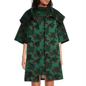 NWT Buru Dress Set - Floral Print Oversized Collar Car Coat, Mock Neck Mod Dress
